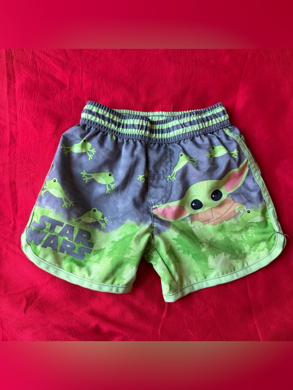 Star Wars Grogu Green & Gray Kids Swim Shorts